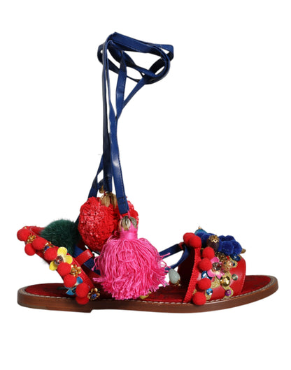 Multicolor Pom Pom Fur Wrap Sandals Shoes