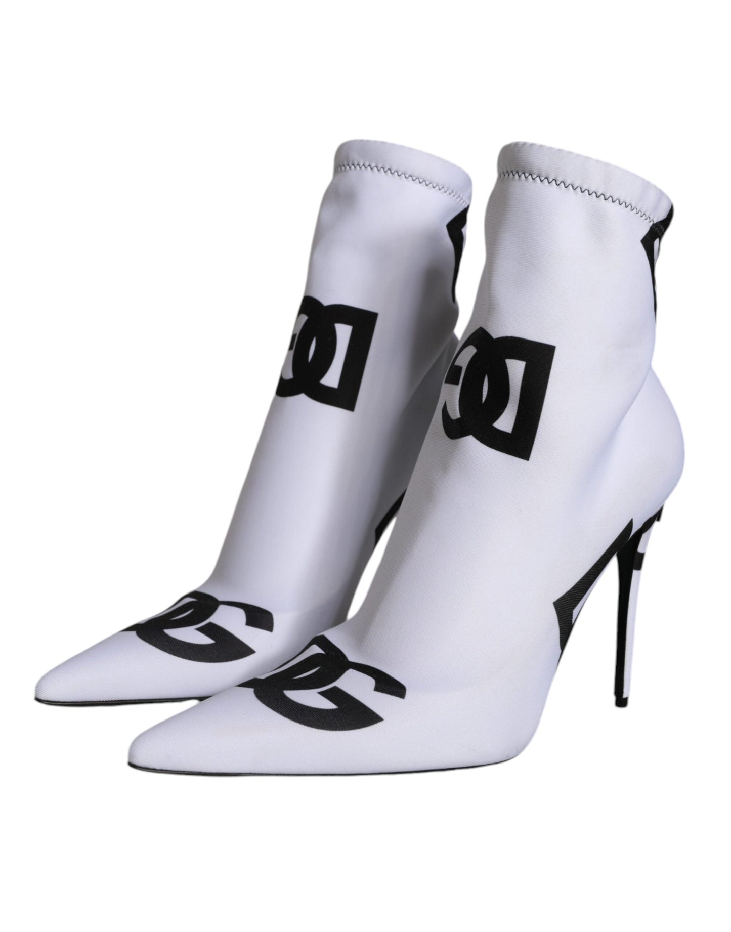 White Logo Stretch Heels Ankle Boots Shoes