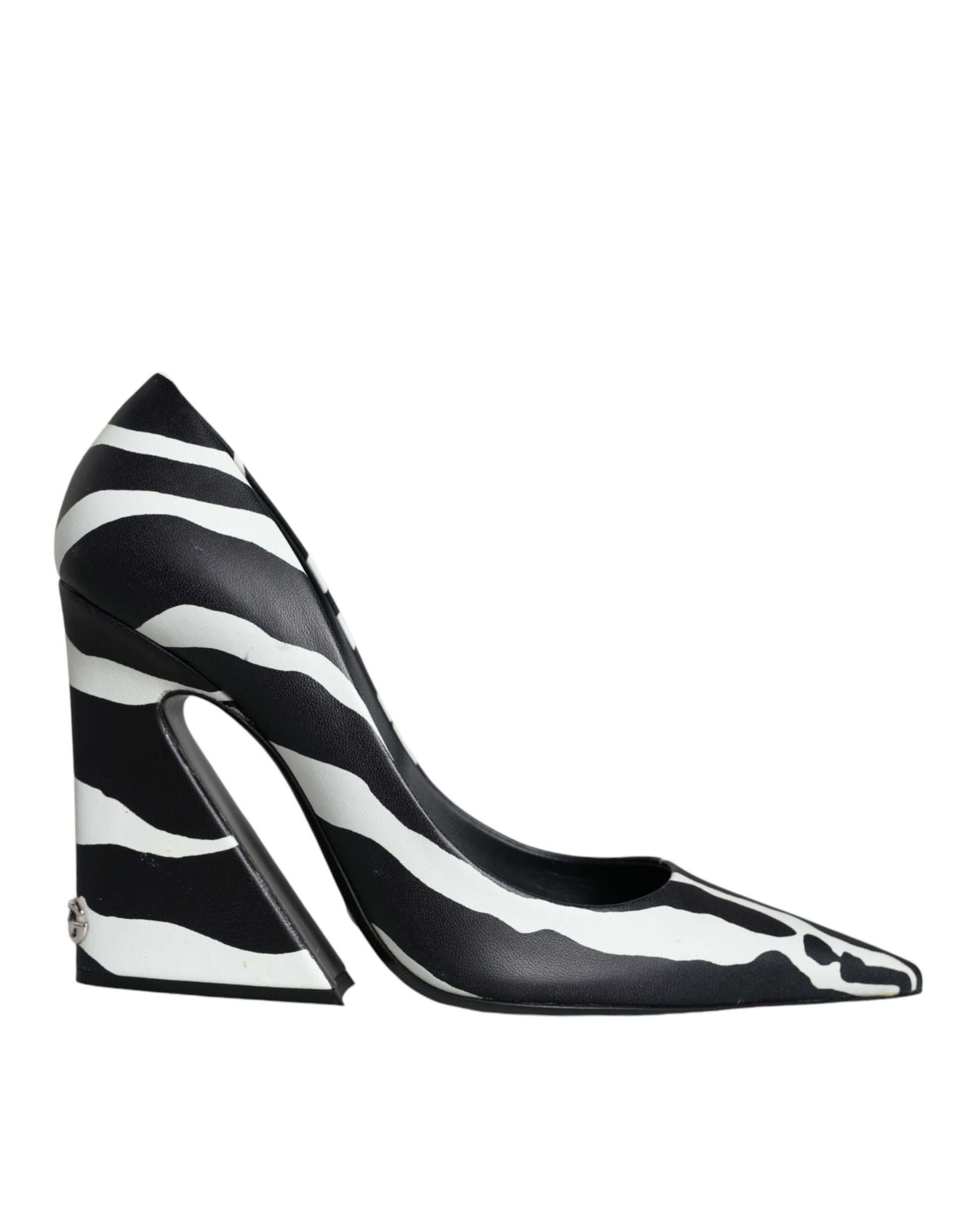 White Black Zebra Leather Heels Pumps Shoes