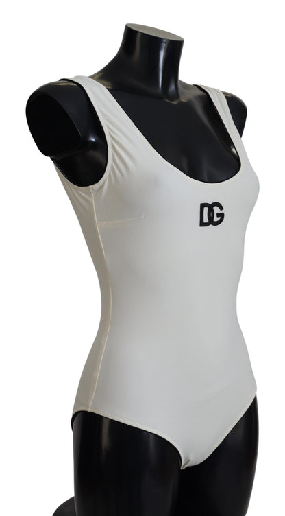 White Logo One Piece Swimwear Beachwear Swimsuit