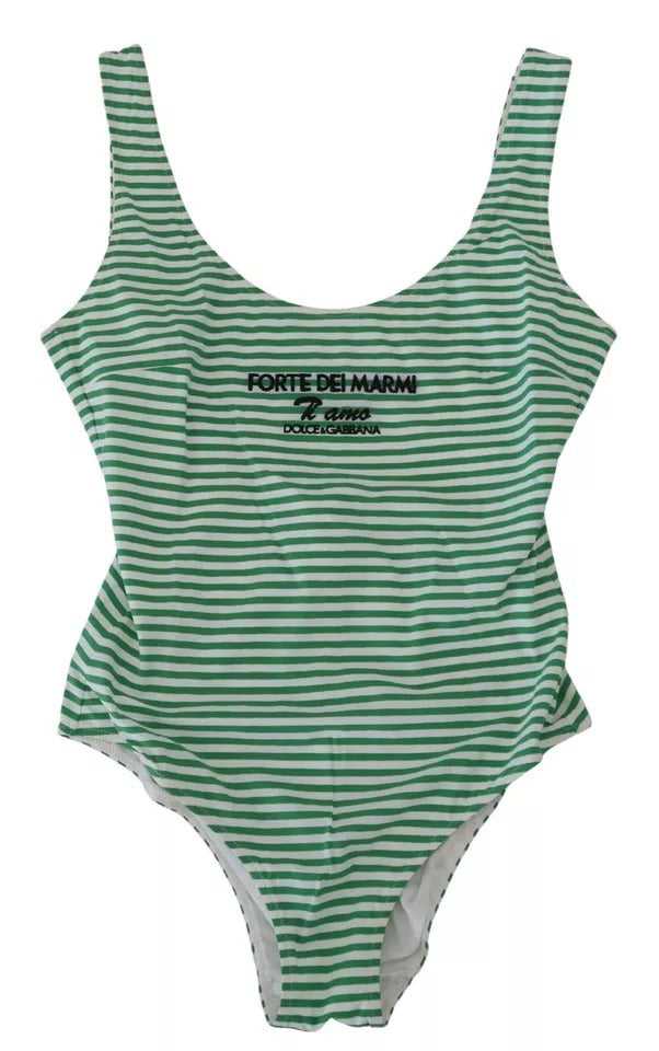 White Green Stripes One Piece Beachwear Swimwear