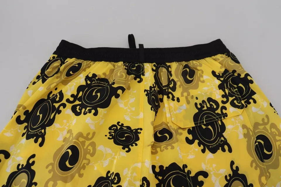 Yellow Black Printed Nylon Beachwear Shorts Swimwear