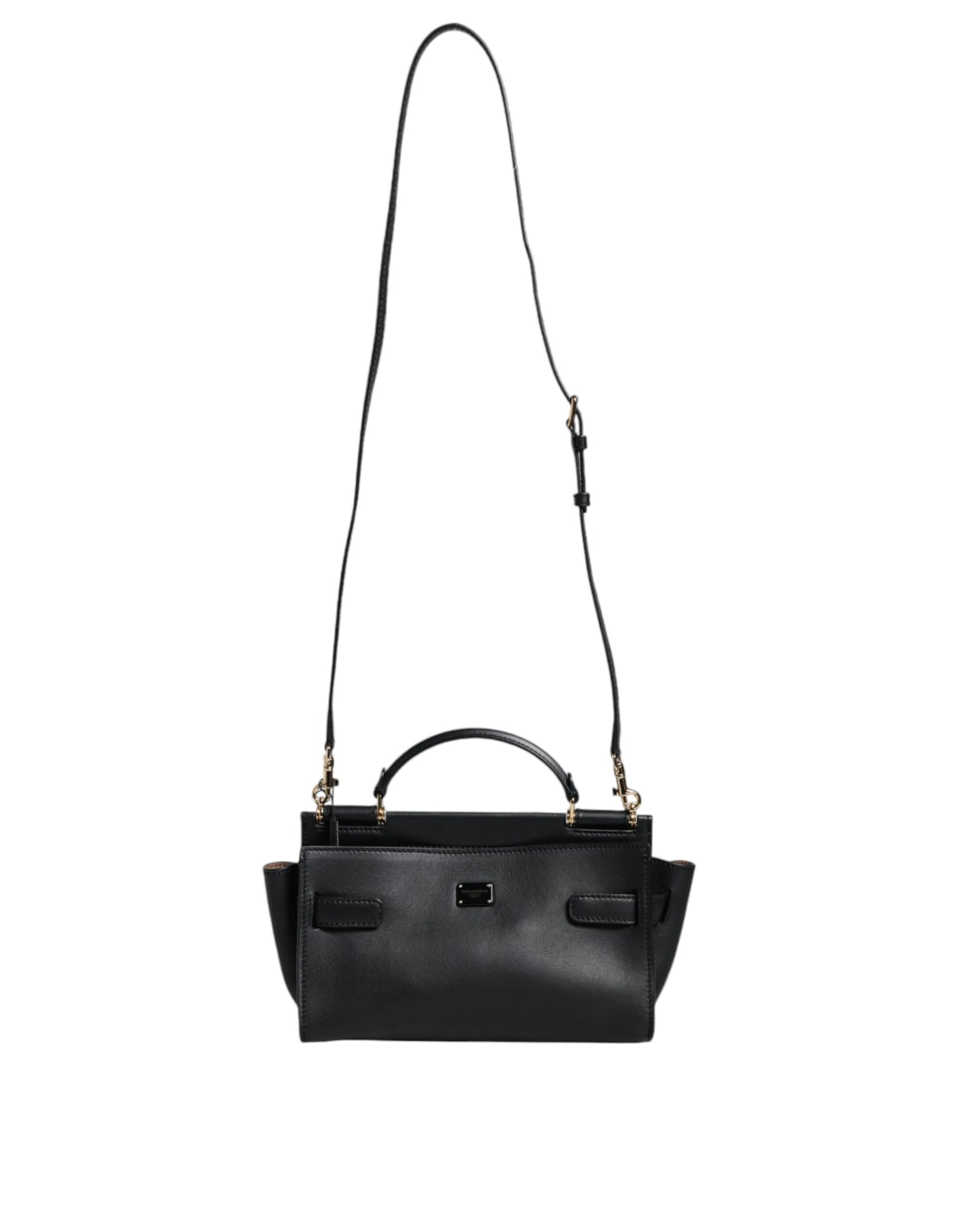 Black Leather SICILY Top Handle Crossbody Bag