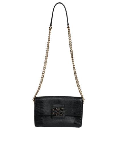 Black Leather DG Millennials Crystal Crossbody Bag