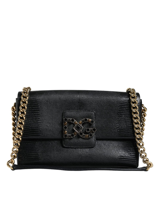 Black Leather DG Millennials Crystal Crossbody Bag