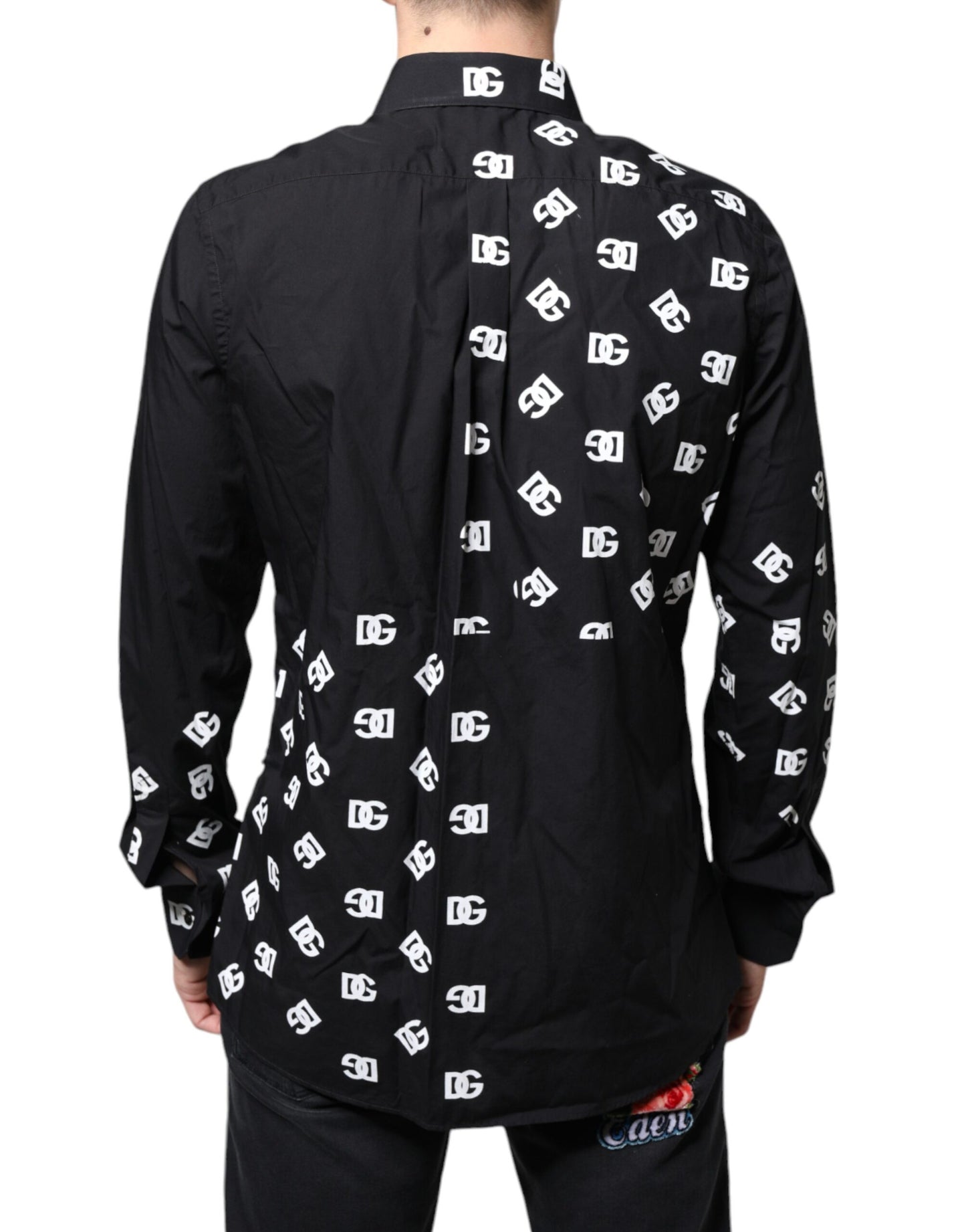 Black DG Logo Print Slim Fit Cotton Shirt