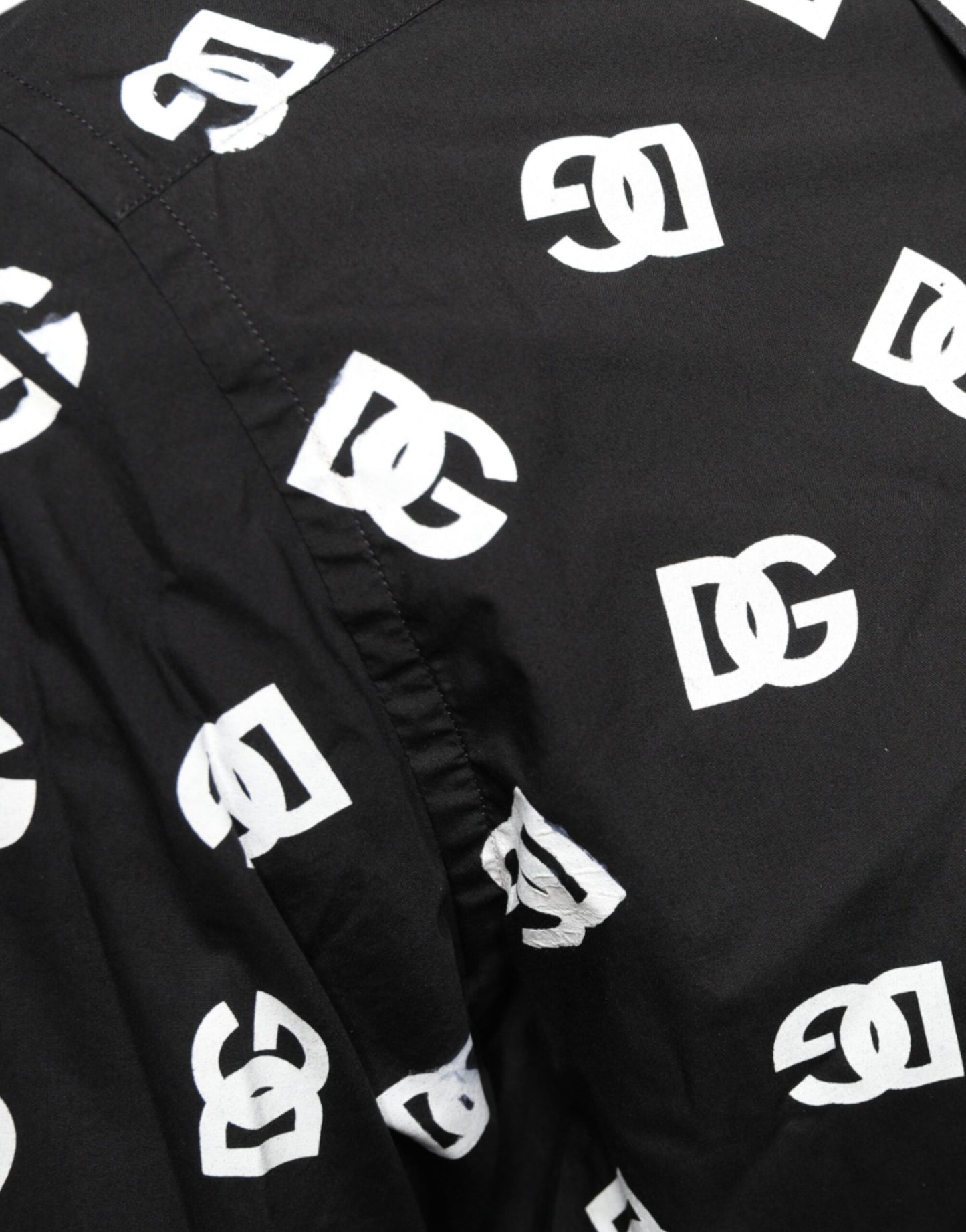 Black DG Logo Print Slim Fit Cotton Shirt