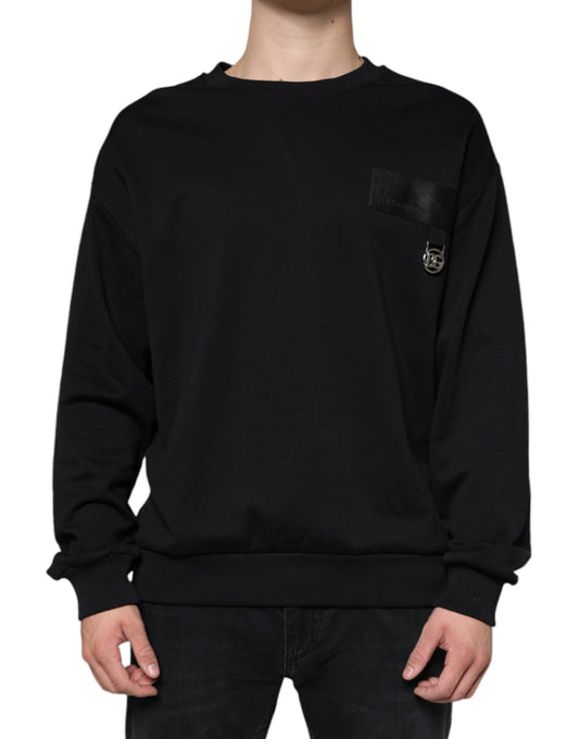 Black Logo Cotton Long Sleeves Sweatshirt Sweater