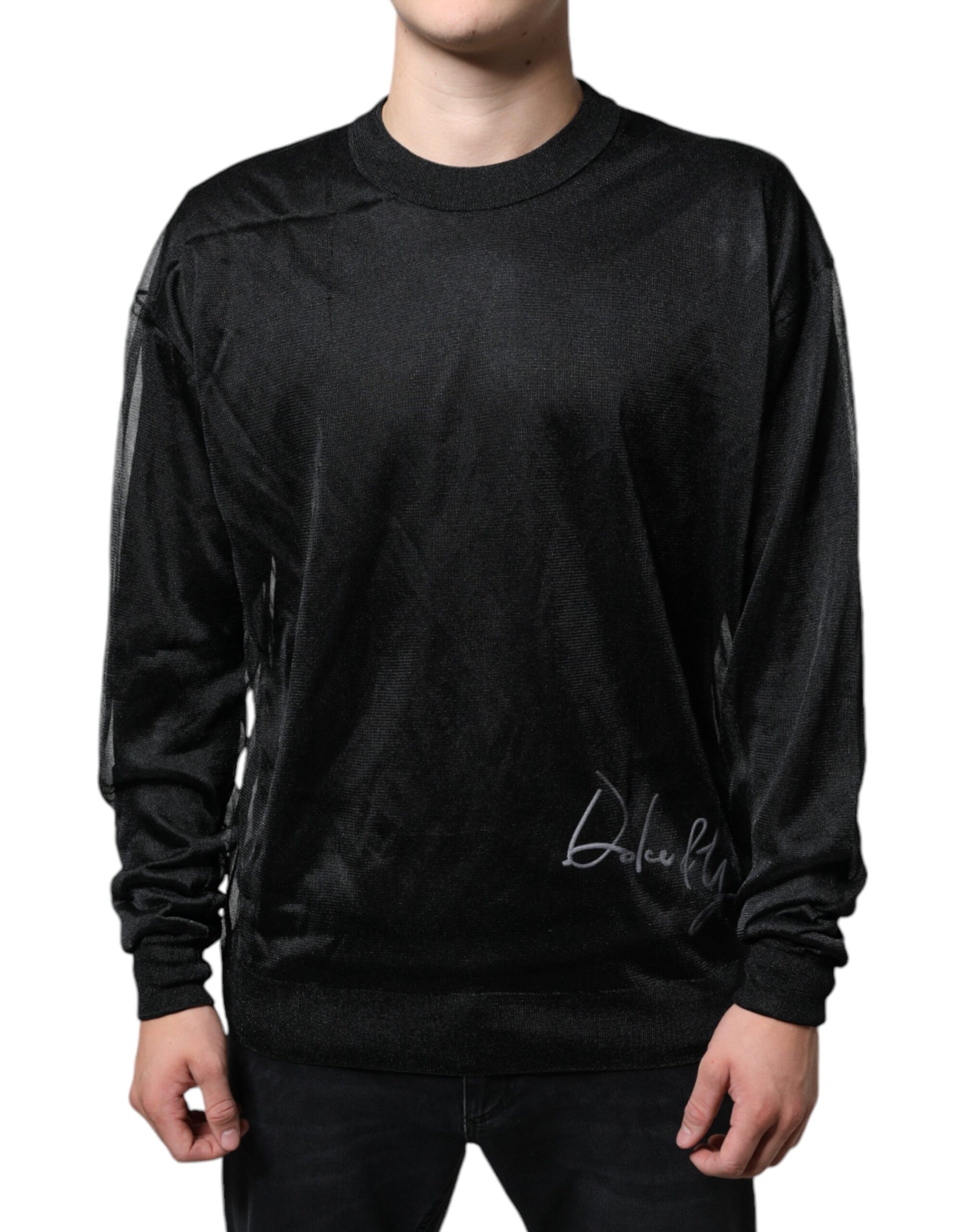 Black Polyester Pullover Sweatshirt Sweater