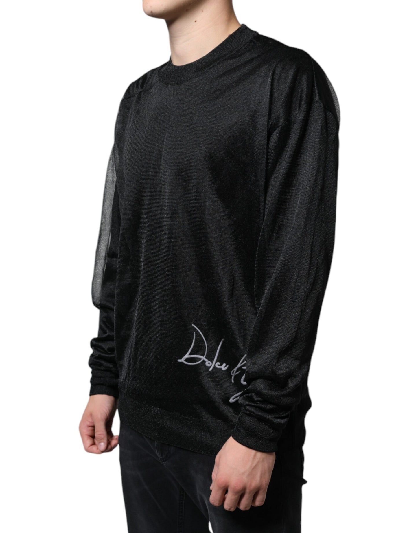 Black Polyester Pullover Sweatshirt Sweater