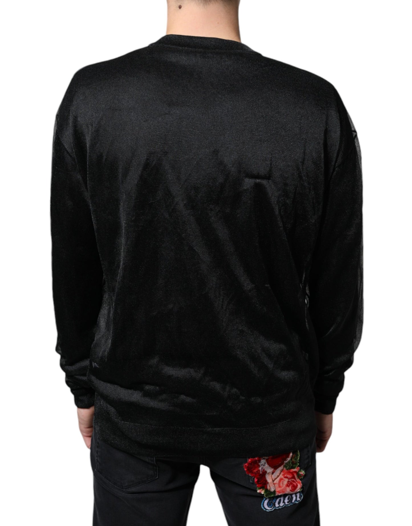 Black Polyester Pullover Sweatshirt Sweater