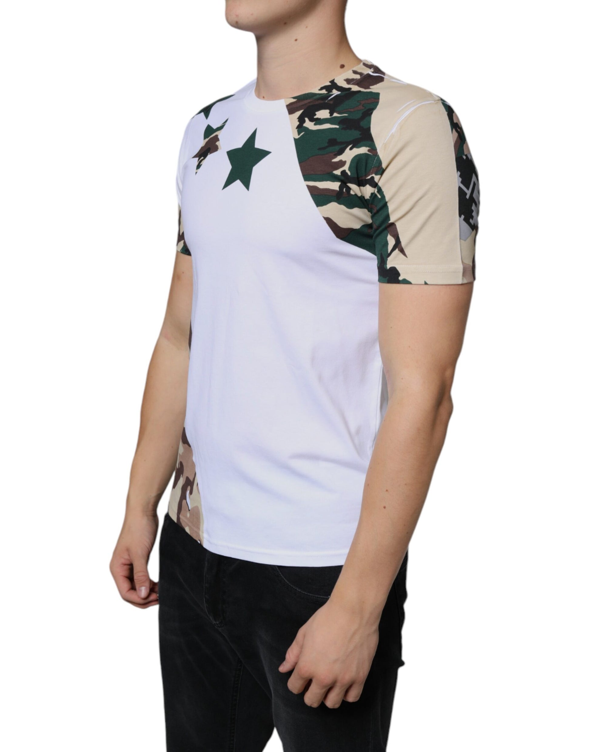 White Camouflage Stars Crew Neck T-shirt