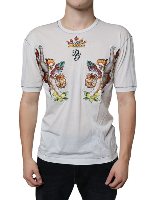 White Angel Crown Print Crew Neck T-shirt