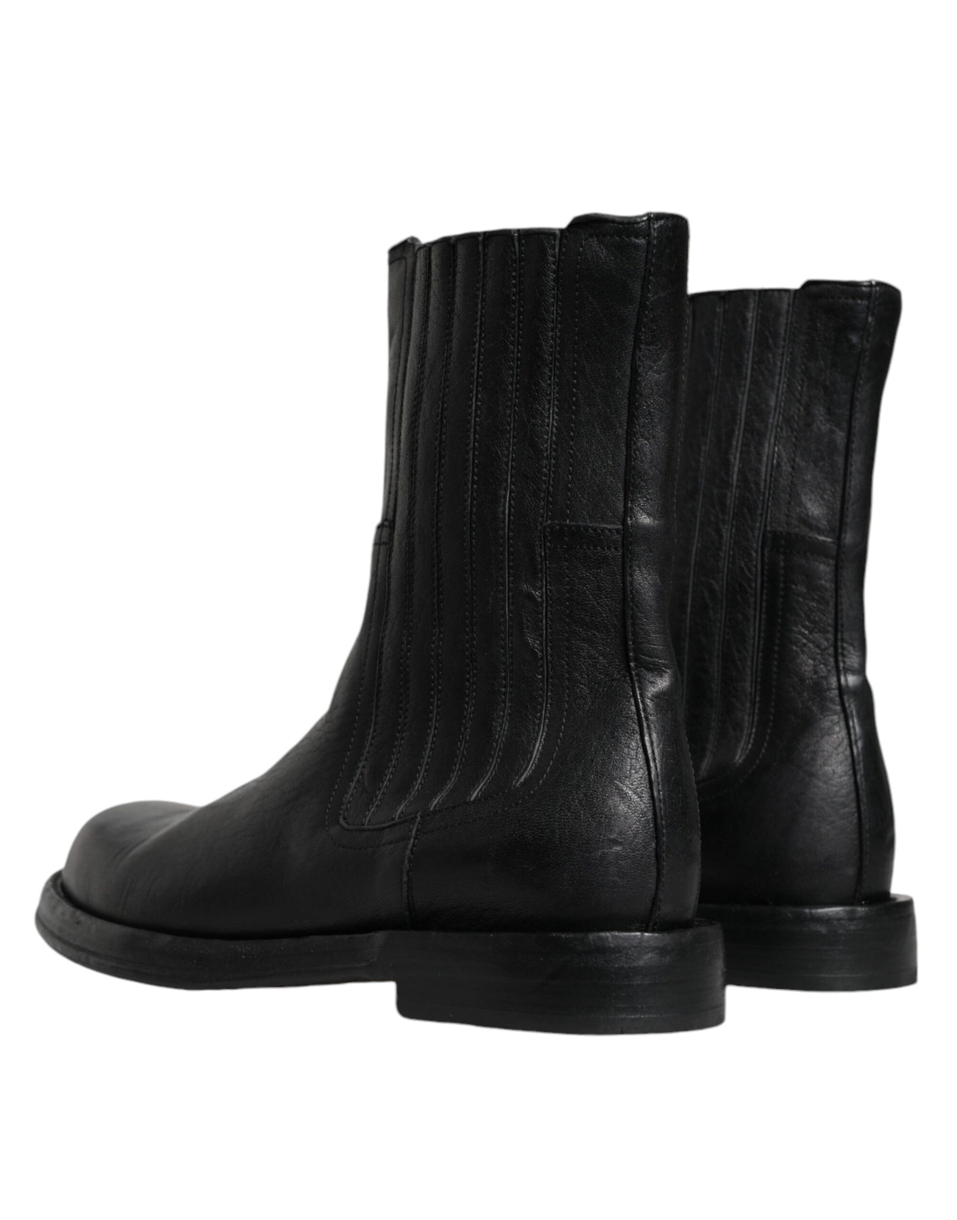 Black Horse Leather Mid Calf Boots Shoes