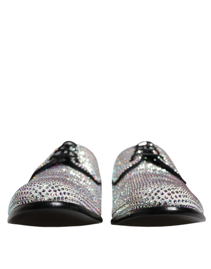 Silver Leather Rhinestones Derby Dress Shoes