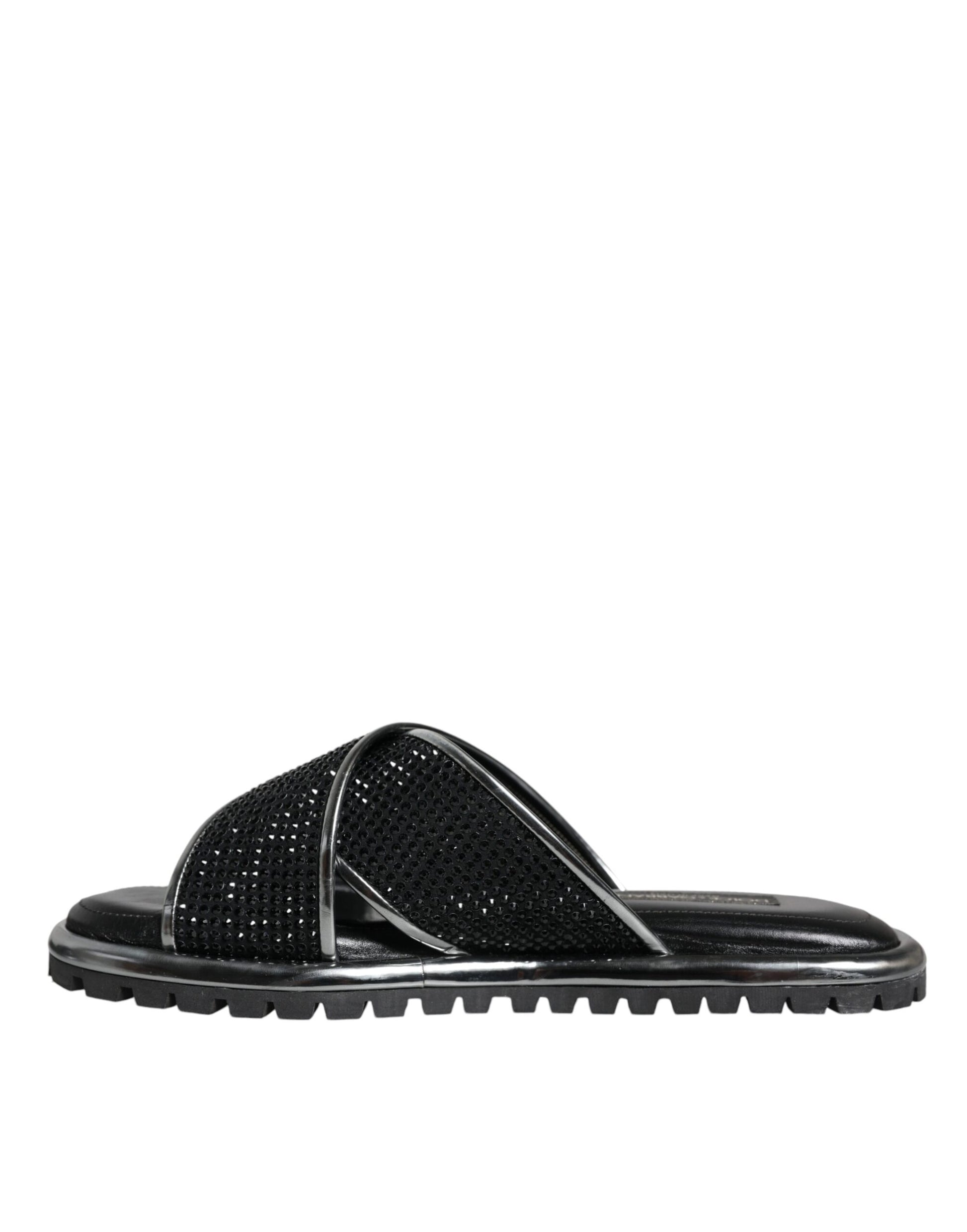 Black Strass Criss-Cross Slide Sandals Shoes