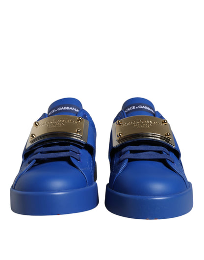 Blue Leather Low Top Portofino Sneakers Shoes