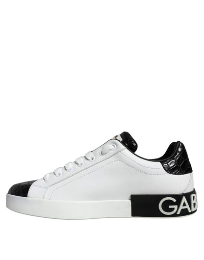 Black Leather Logo Portofino Sneaker Shoes