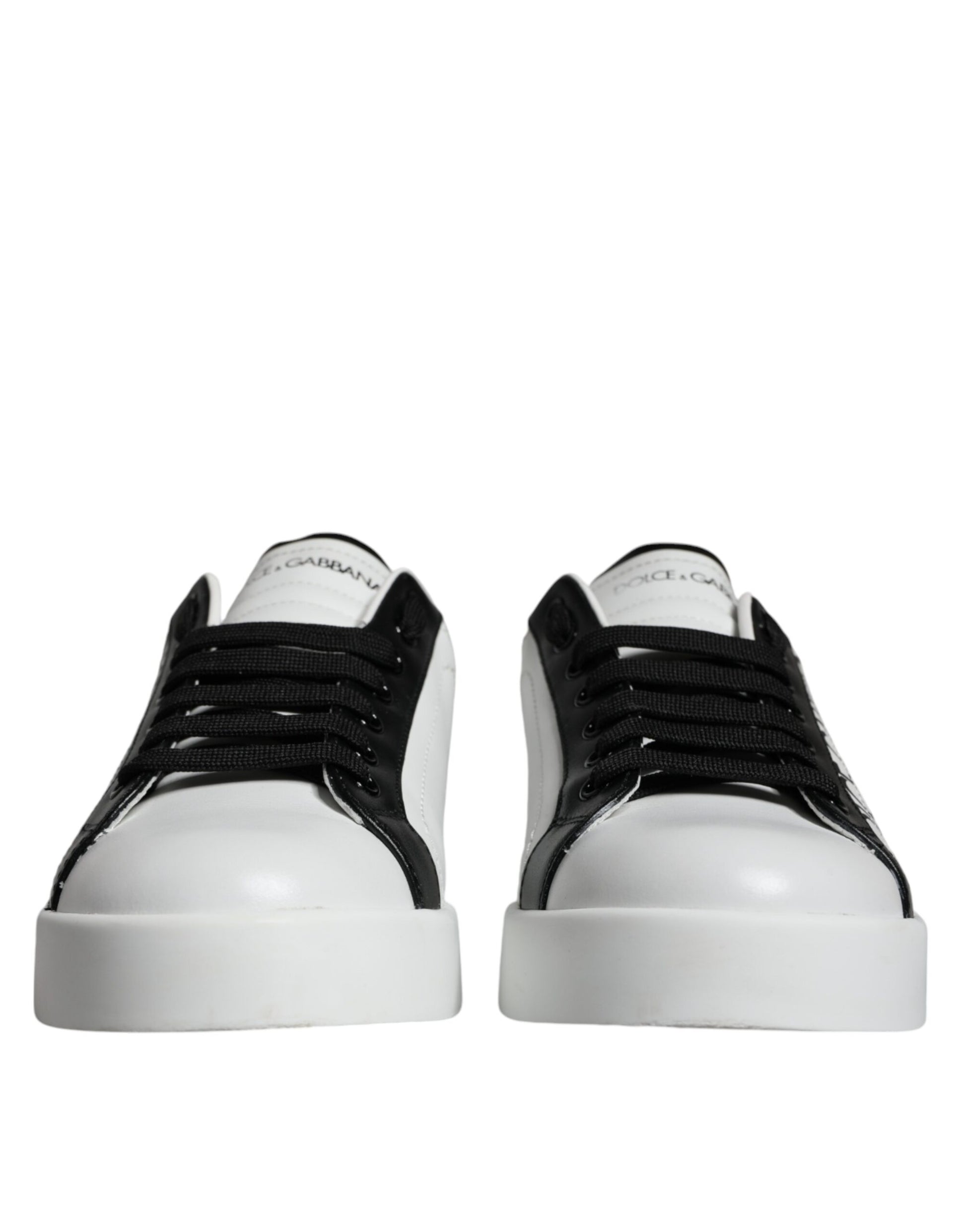 White Black Leather Crown Milano Sneakers Shoes