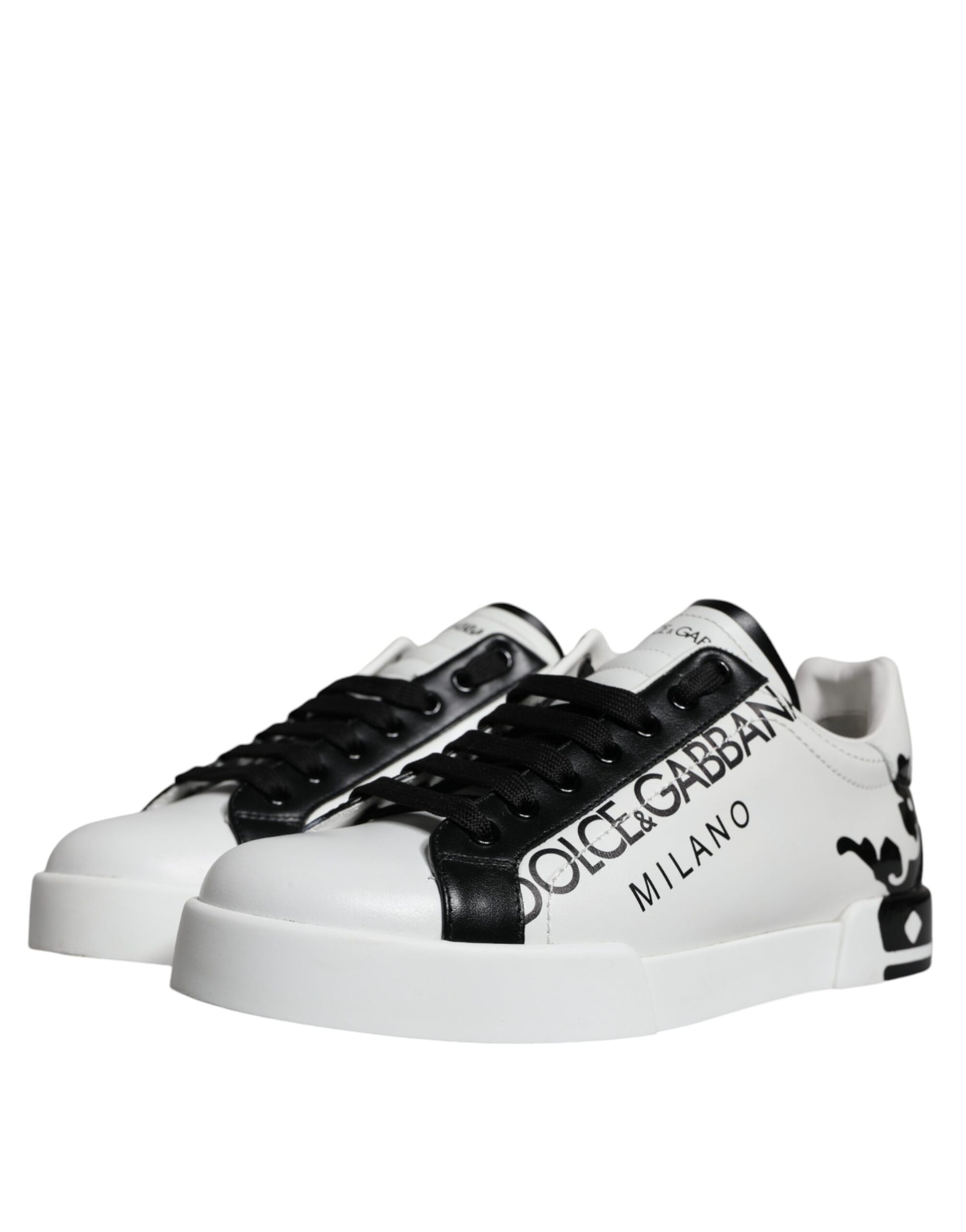 White Black Leather Crown Milano Sneakers Shoes