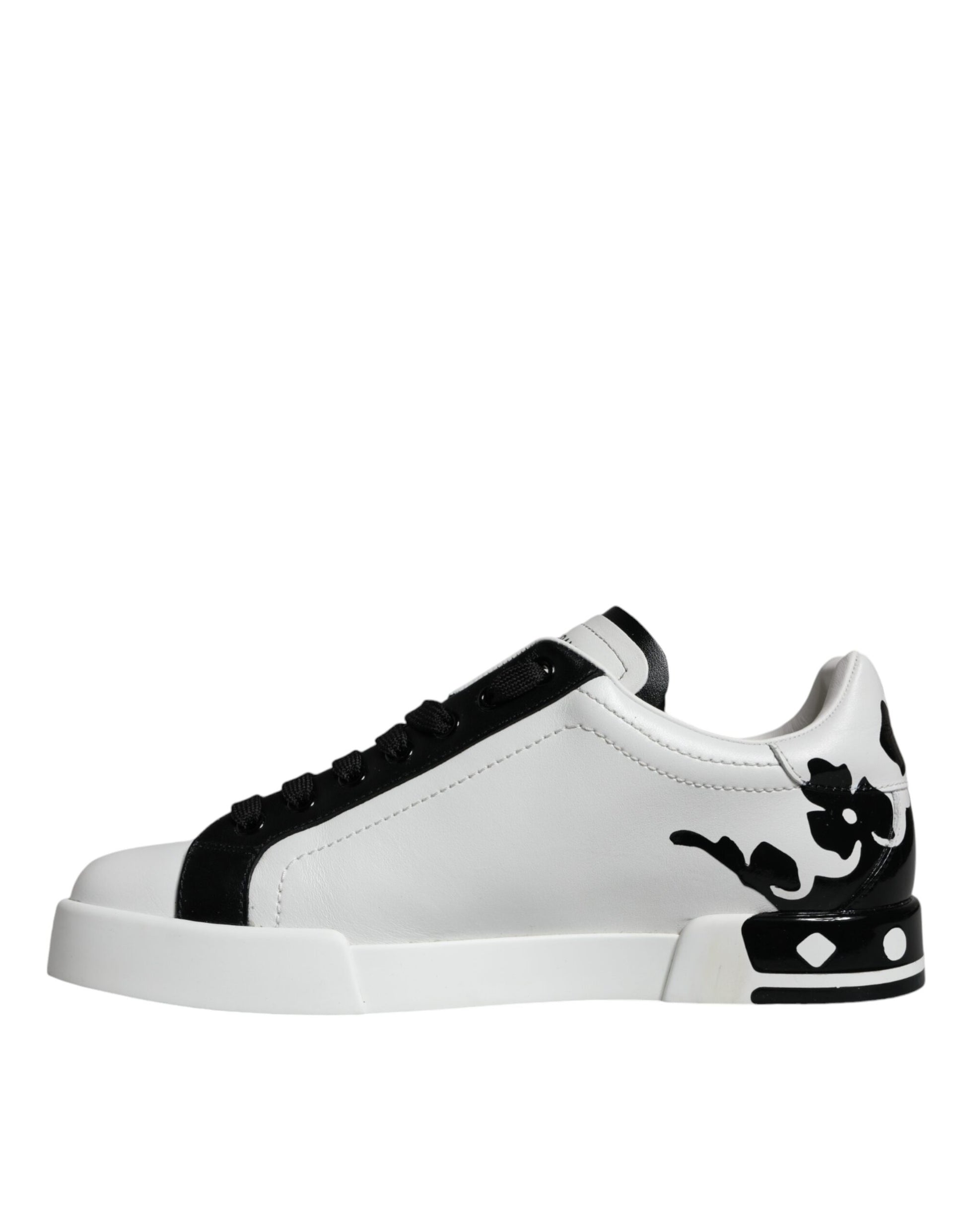 White Black Leather Crown Milano Sneakers Shoes