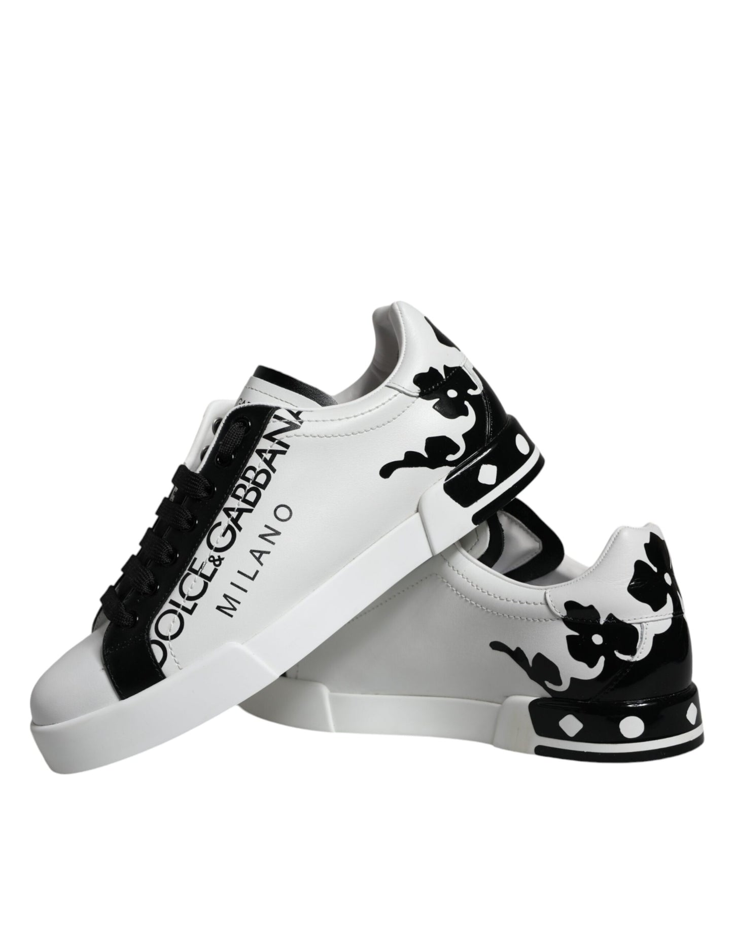 White Black Leather Crown Milano Sneakers Shoes