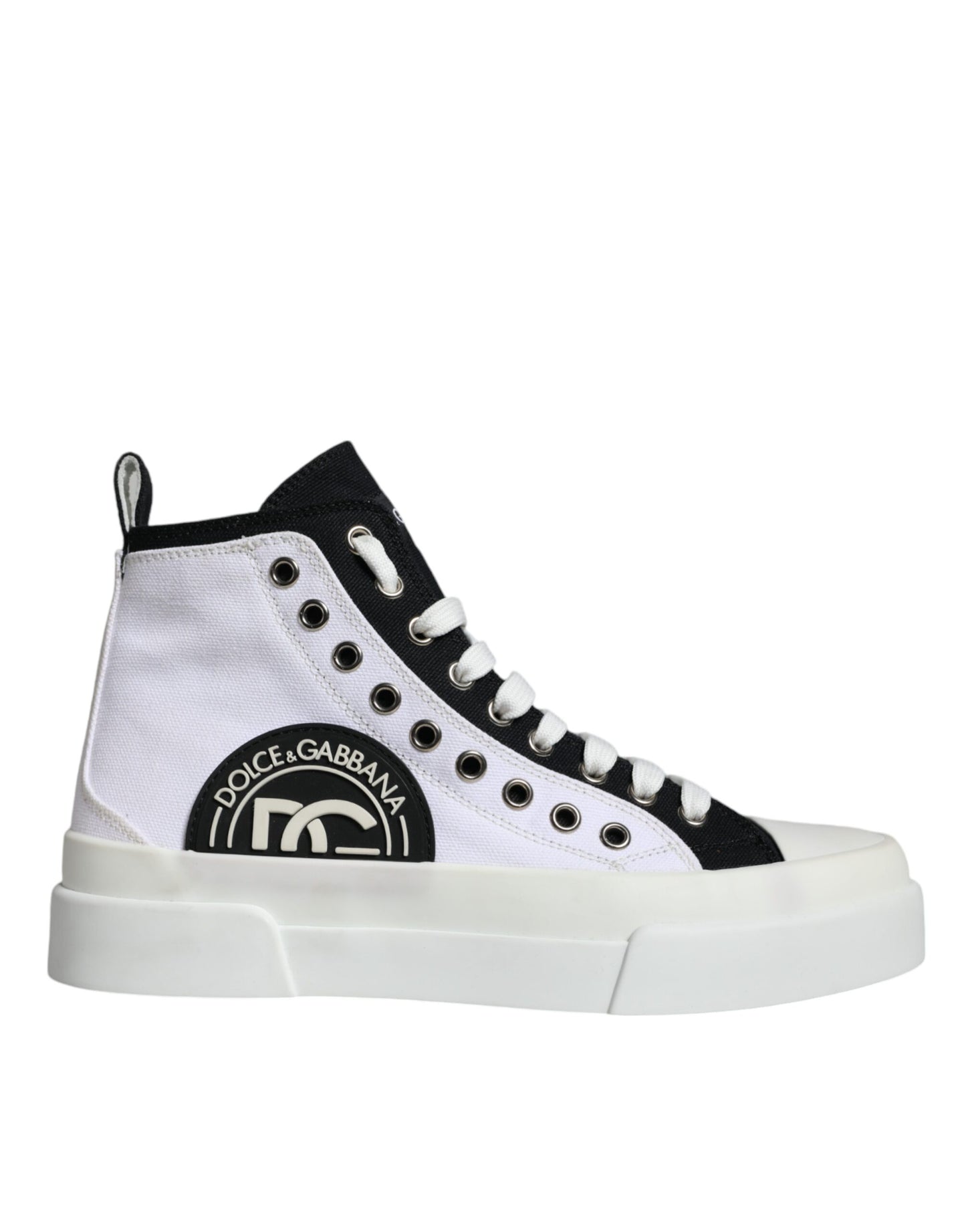 White Black Cotton Logo High Top Sneaker Shoes