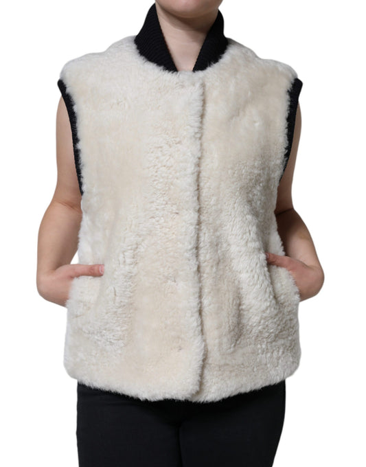 White WARRENFORD Shearling Leather Vest Coat Jacket