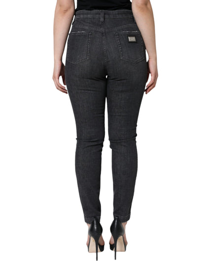 Black Cotton Stretch Tattered Skinny Jeans