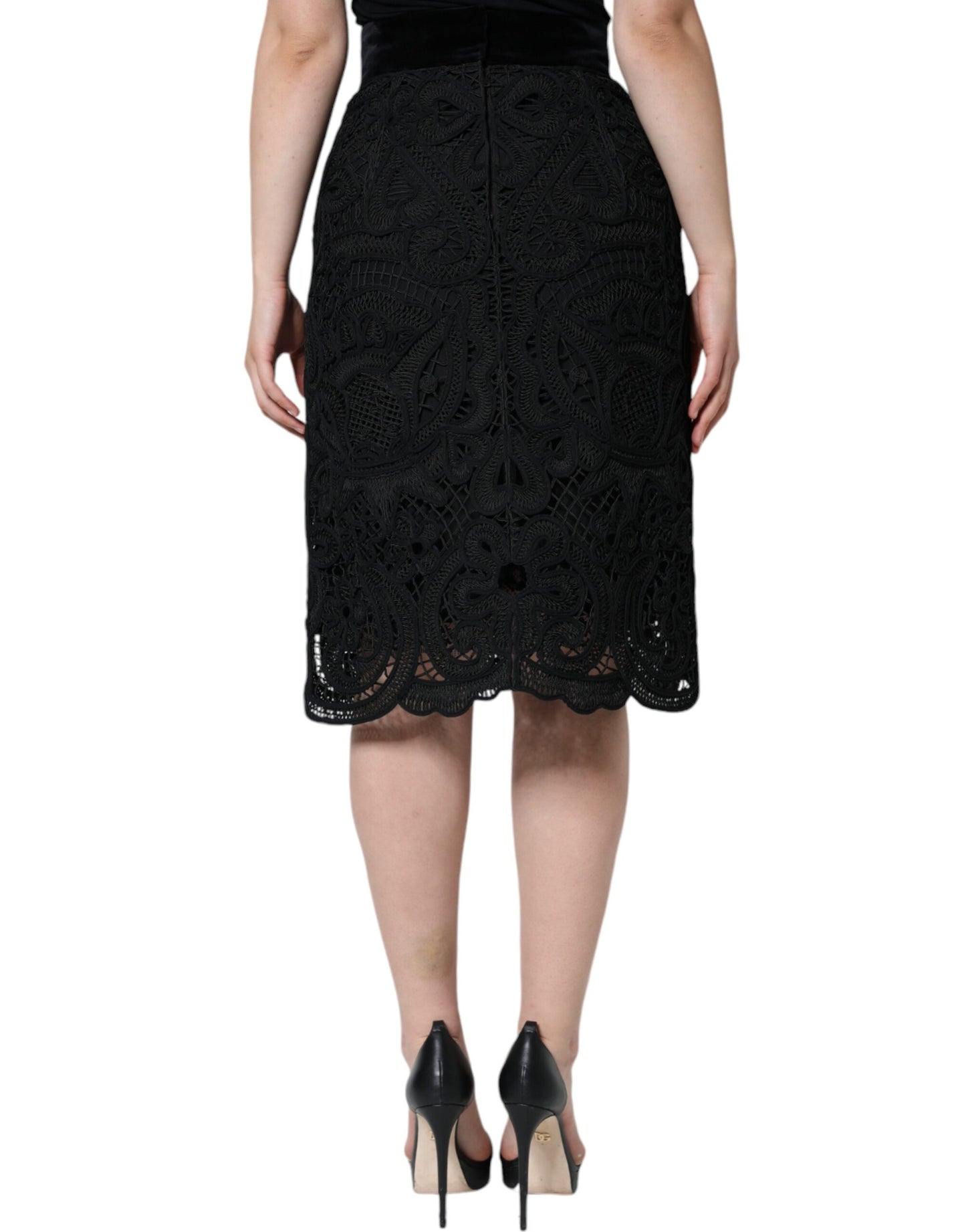 Black Floral Lace HighWaist Pencil Cut Skirt