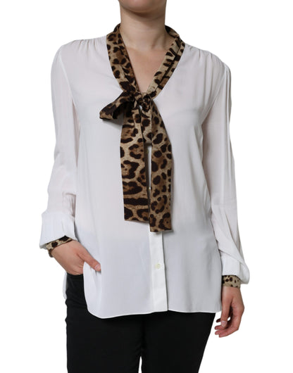 White Ascot Collar Long Sleeve Top Blouse