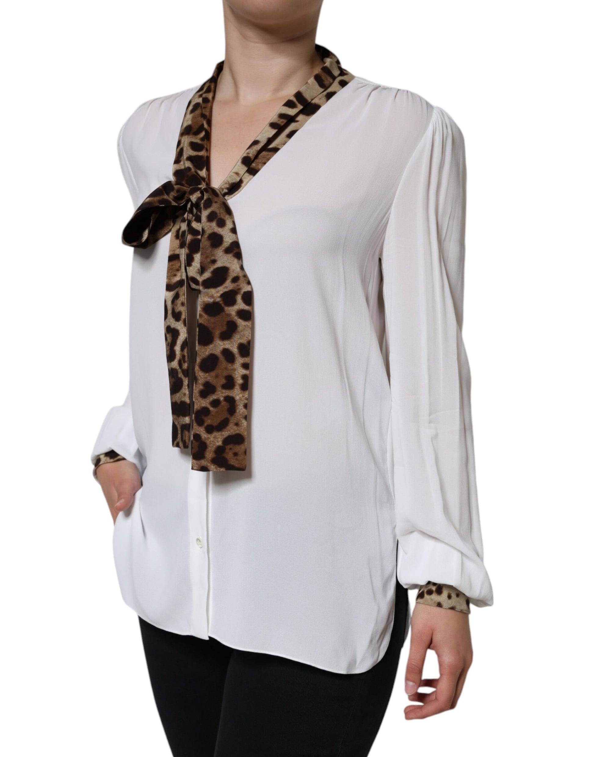 White Ascot Collar Long Sleeve Top Blouse