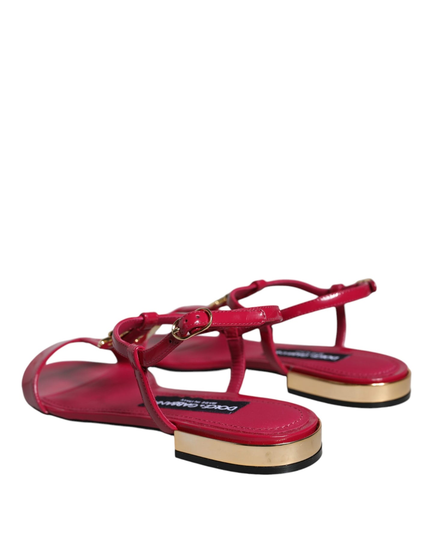 Red Leather Logo Ankle Strap Flats Sandals Shoes