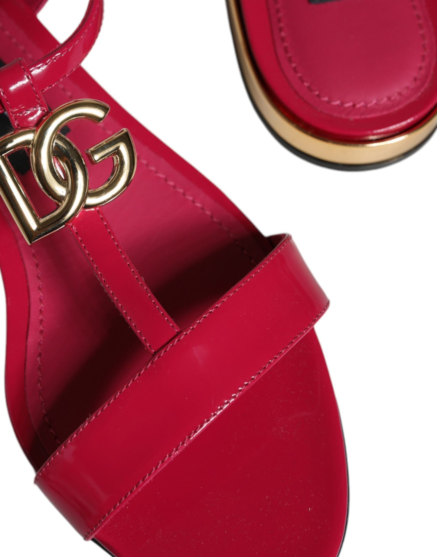 Red Leather Logo Ankle Strap Flats Sandals Shoes