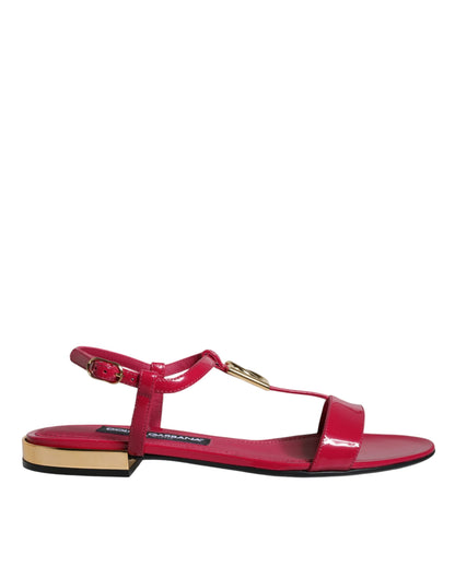 Red Leather Logo Ankle Strap Flats Sandals Shoes