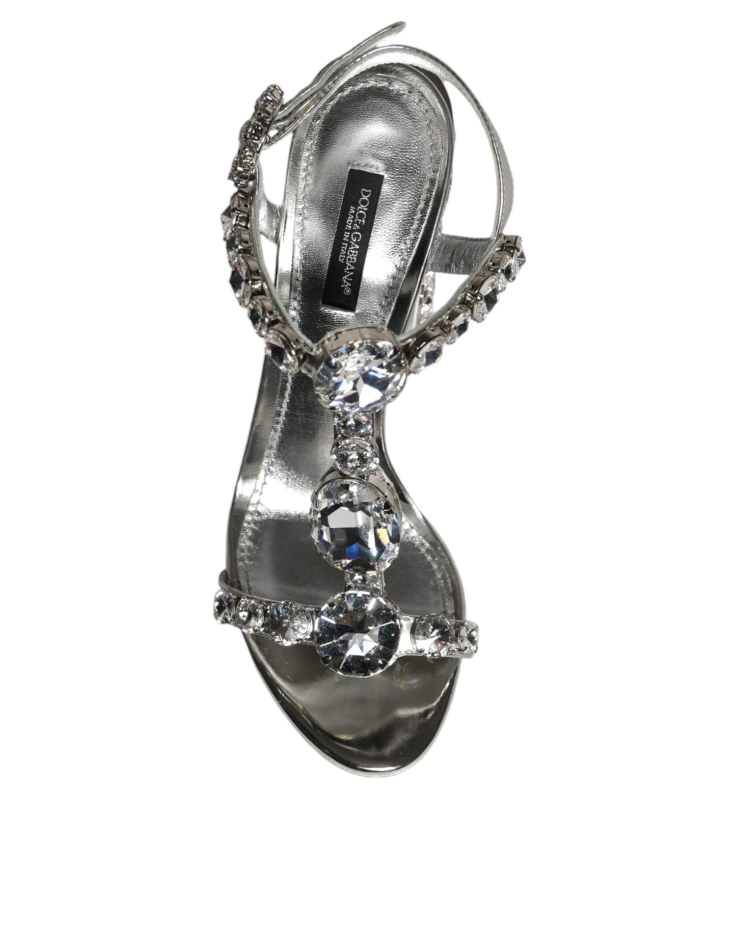 Silver Leather T-strap Crystal Sandals Shoes