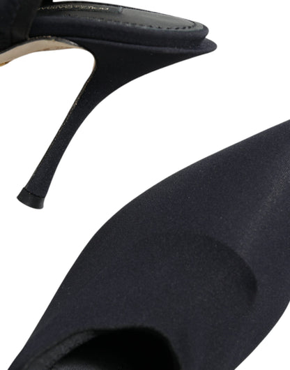 Black Jersey Stretch Heels Slingback Shoes