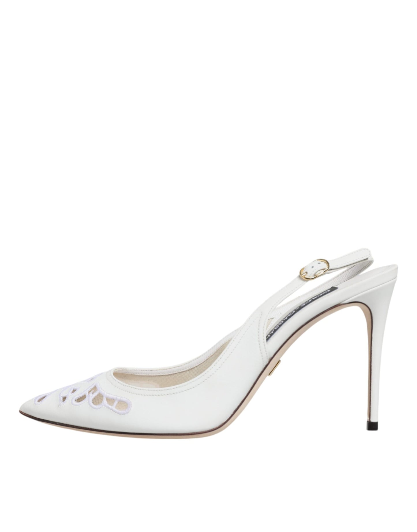 White Leather Stiletto Heels Slingback Shoes