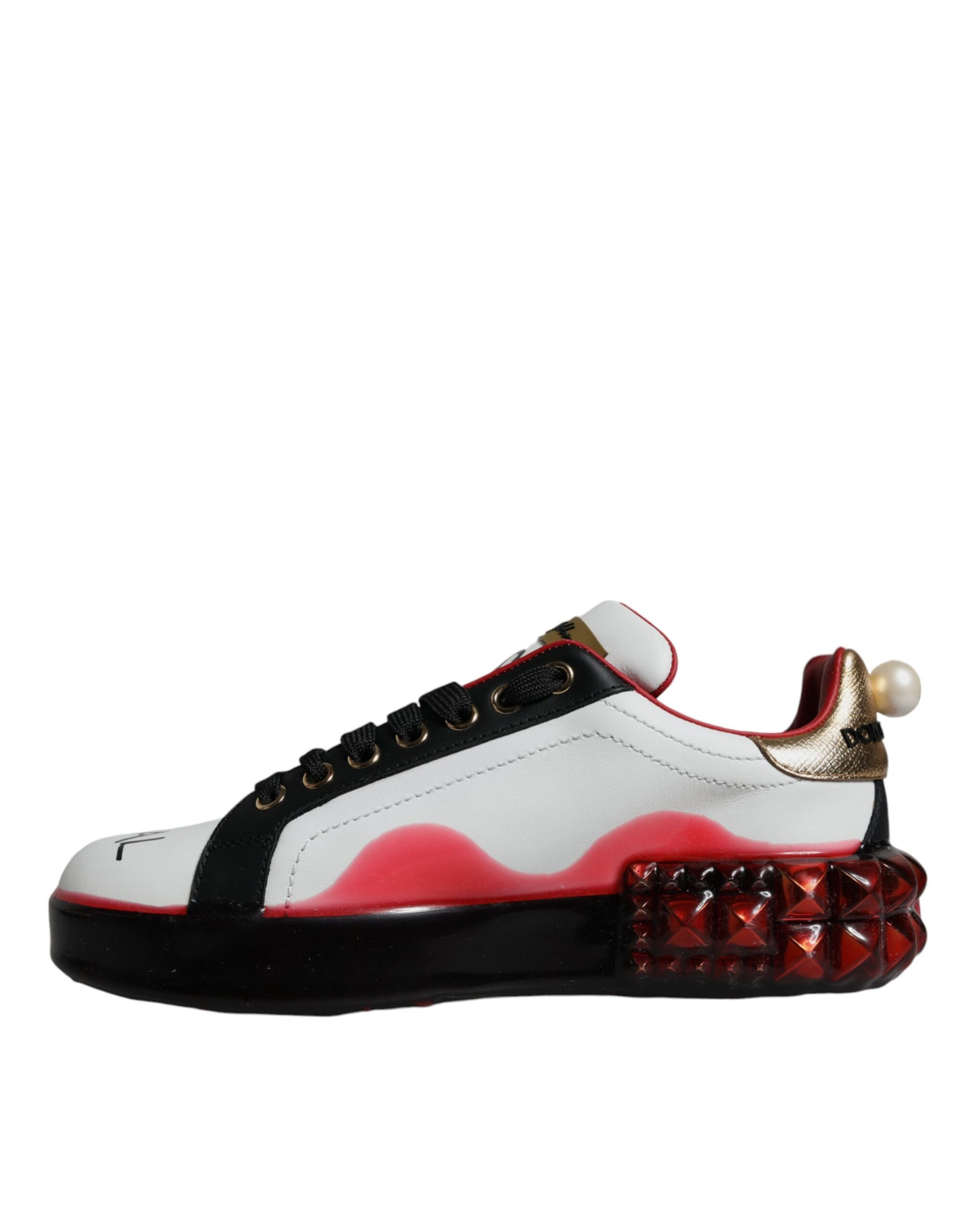 White Red Crystals Leather Portofino Sneakers Shoes