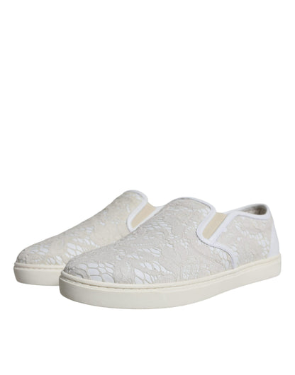 White Leather Lace Slip On Loafers Shoes