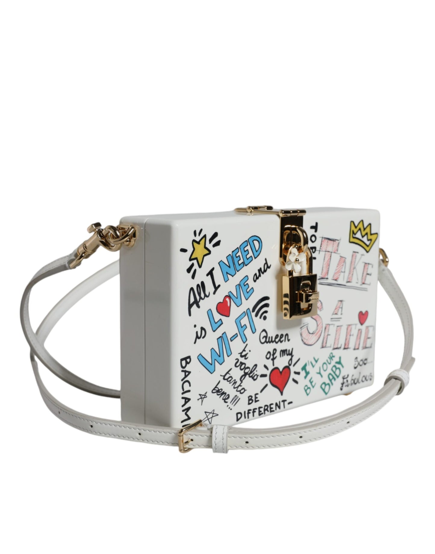 White Graffiti Print Clutch Crossbody Bag