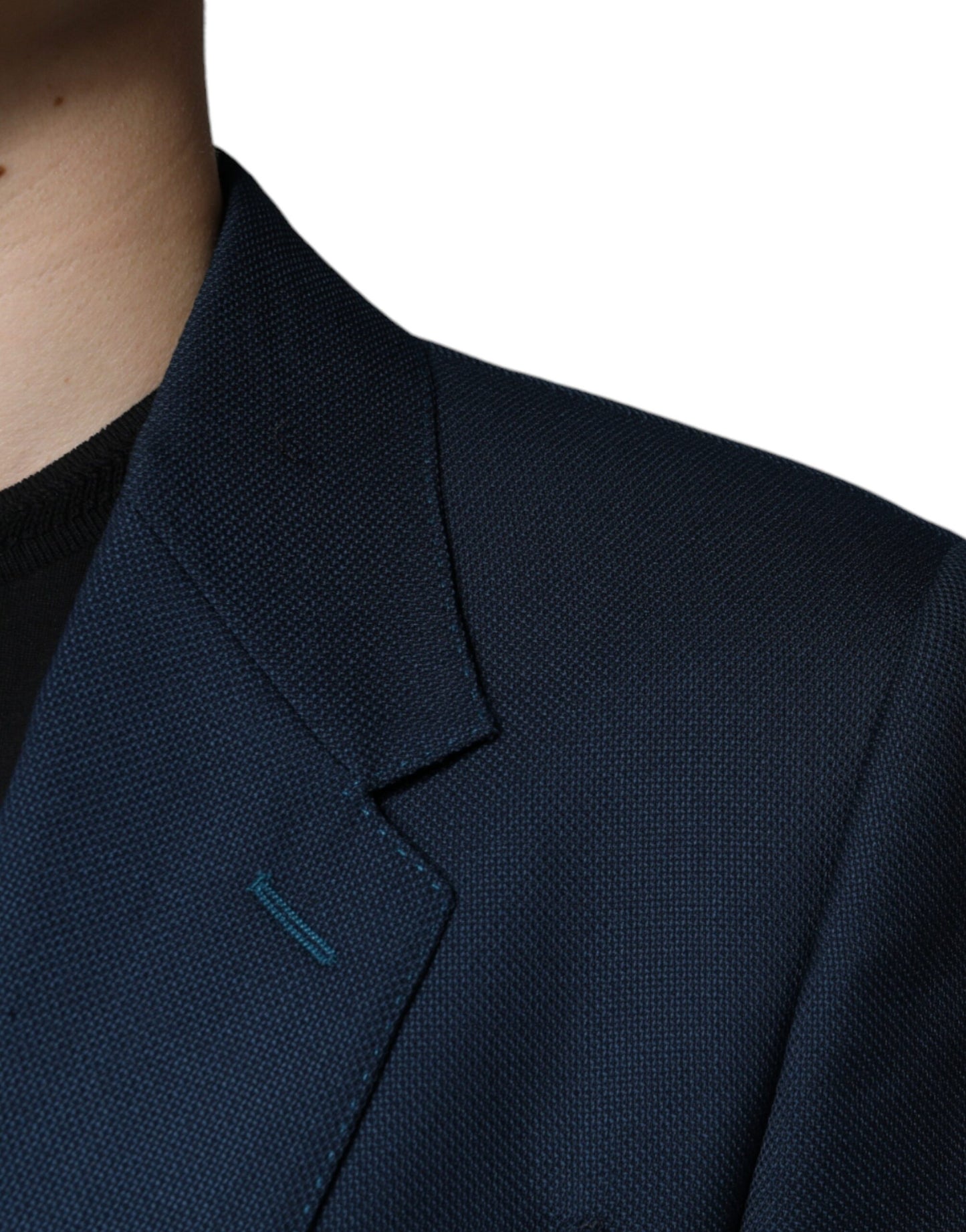 Blue Wool Logo Single Breasted Coat Blazer