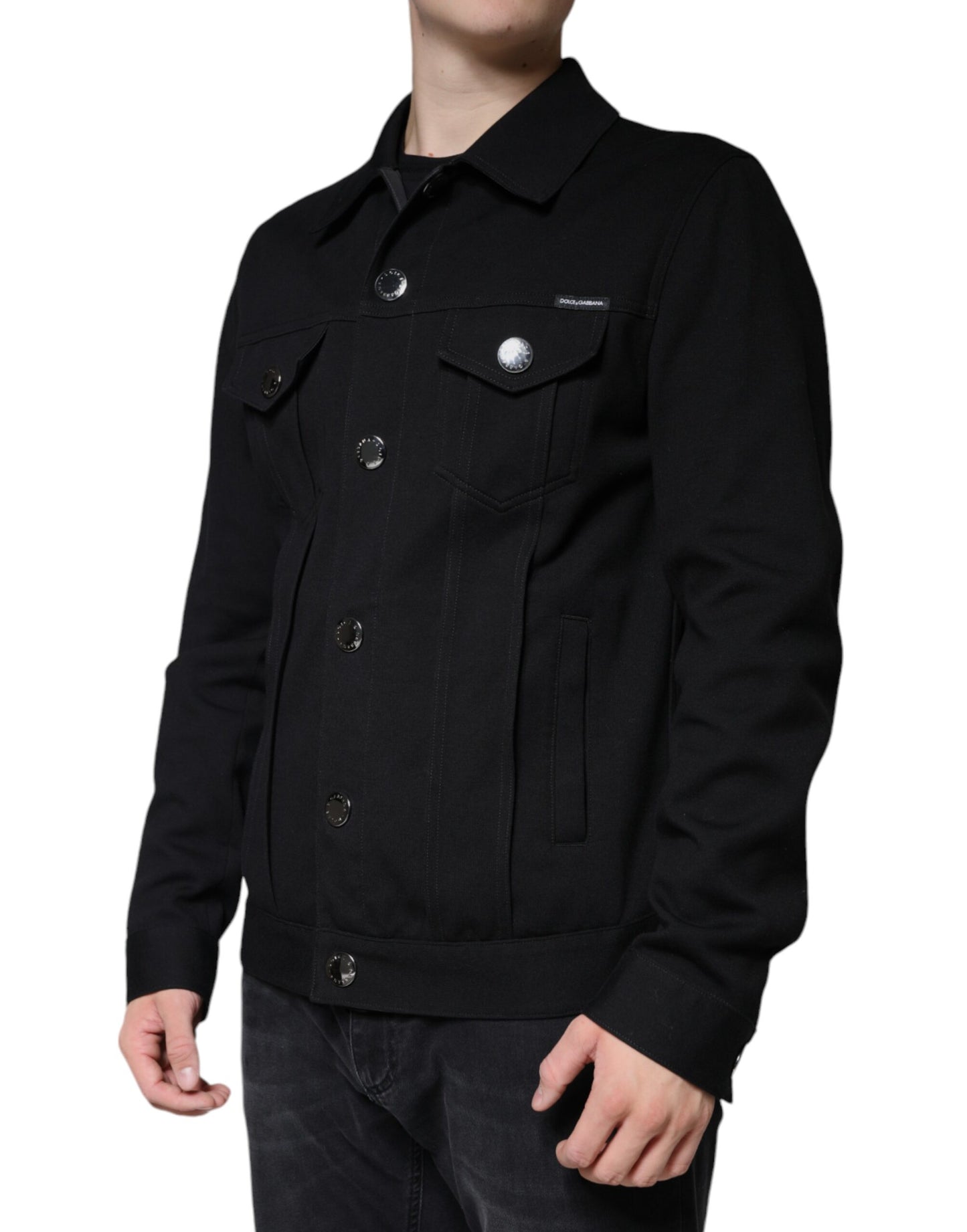 Black Cotton Blend Button Down Jacket