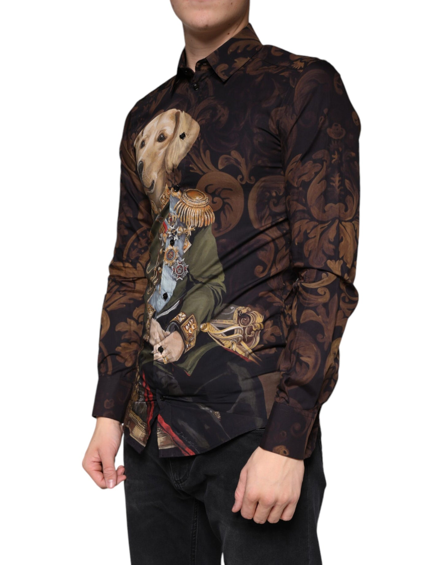 Multicolor Dog Cotton Men Dress GOLD Shirt