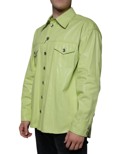 Green Cotton Collared Men Button Down Shirt