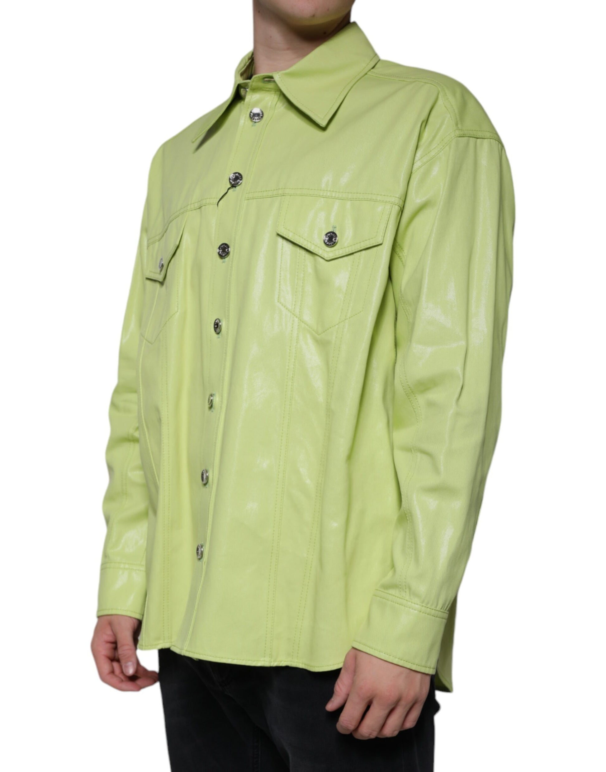 Green Cotton Collared Men Button Down Shirt