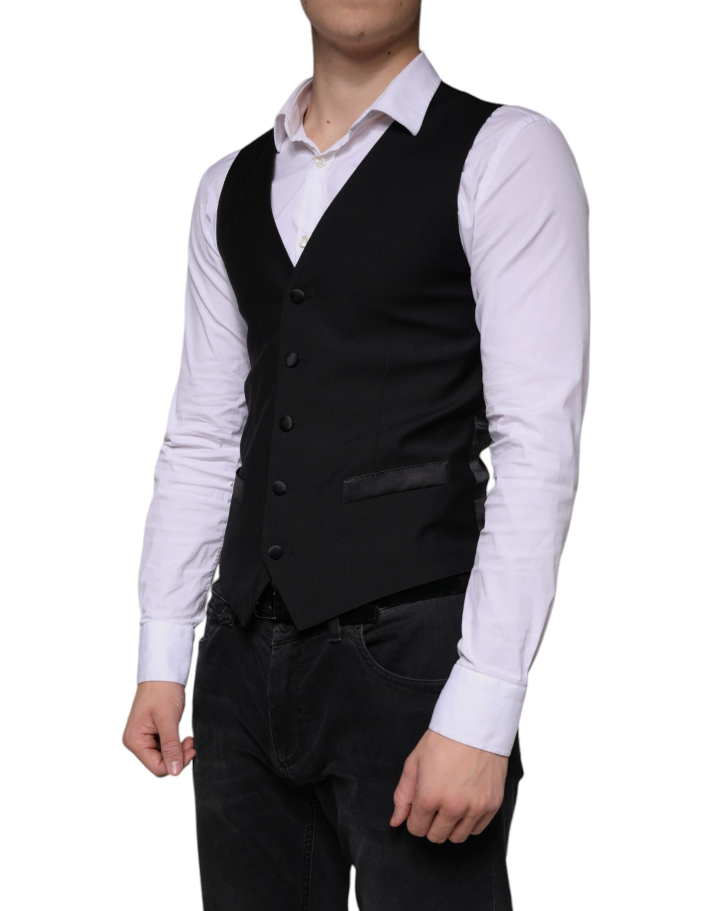 Black Wool Waistcoat Dress Formal Vest