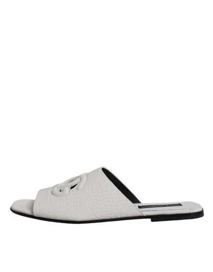 White DG Cut Out Leather Slides Sandals Shoes