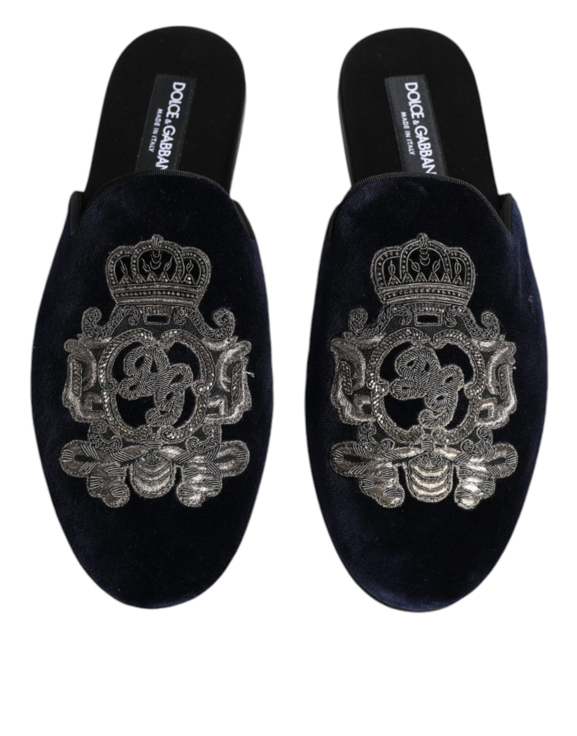 Black Velvet DG Crown Embroidery Slides Shoes