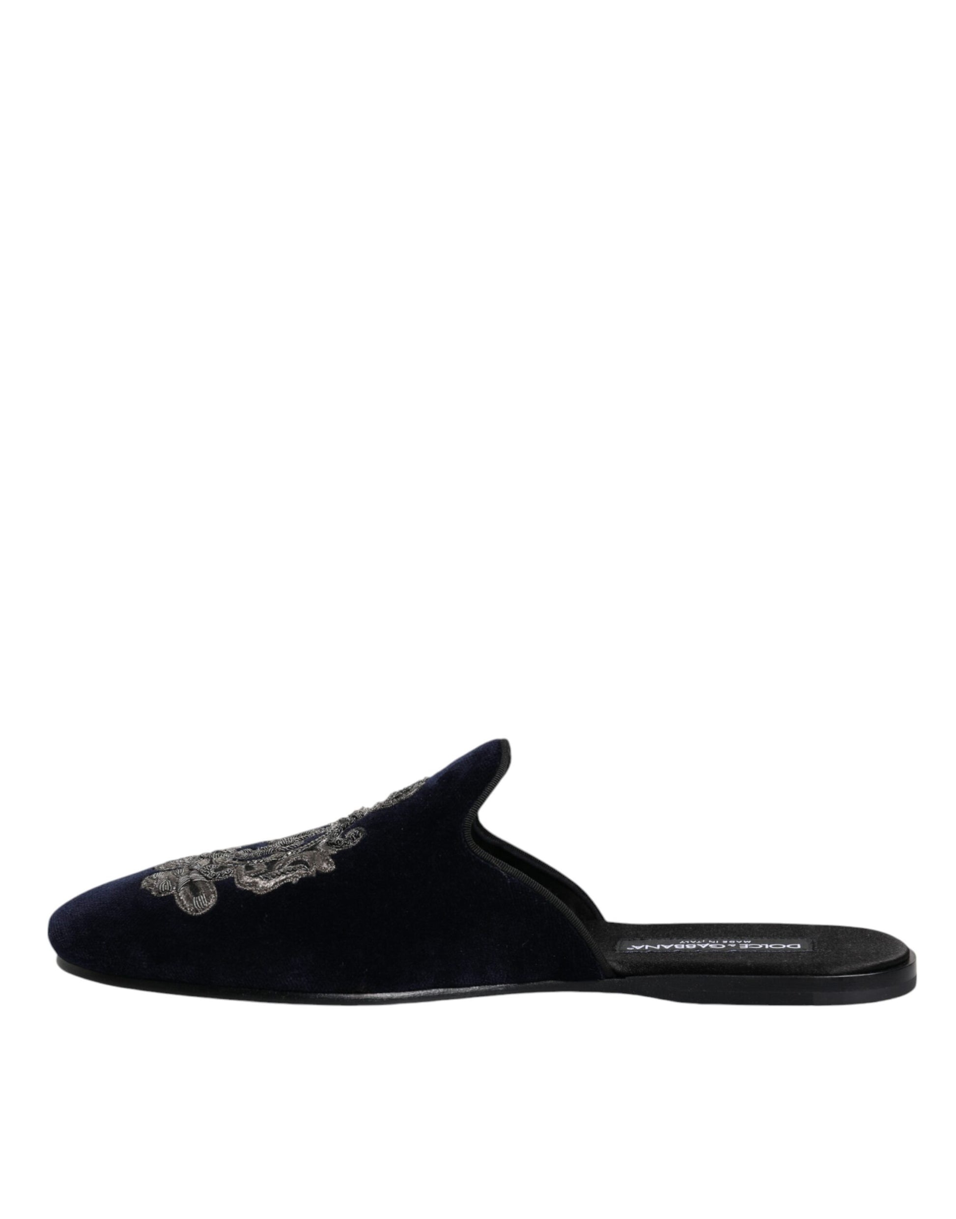 Black Velvet DG Crown Embroidery Slides Shoes